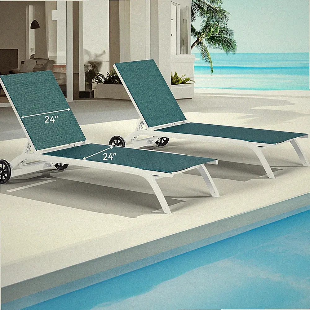 Aluminum Chaise Lounge Outdoor Set of 2, Widened Patio Lounge Chair with Wheels