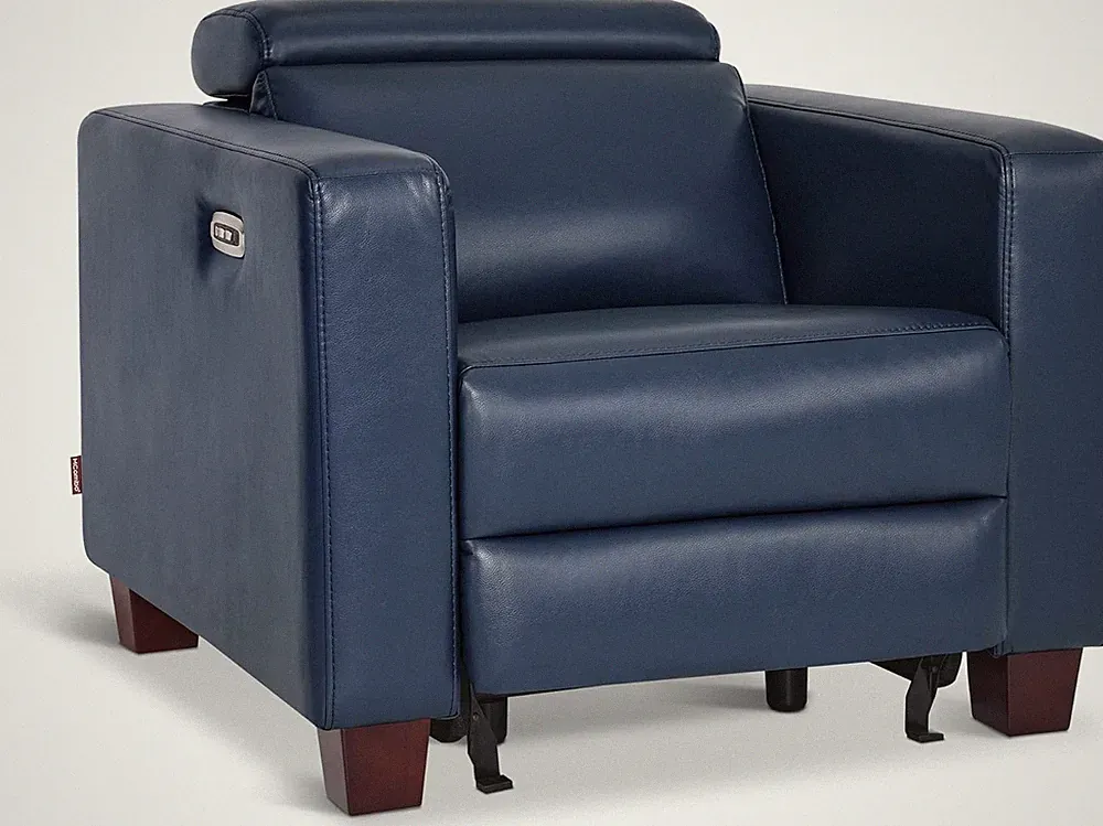 Compact Blue Faux Leather Recliner with USB & Type C Ports for Small Spaces