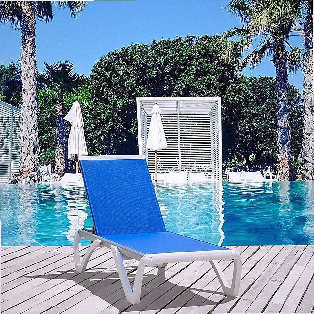 Domi Outdoor Chaise Lounge Adjustable Aluminum Pool Lounge Chair Blue Mesh