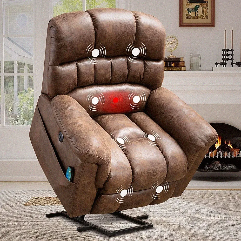EBELLO Faux Leather Large Power Lift Recliner Chair w/ Massage Heat for Elderly