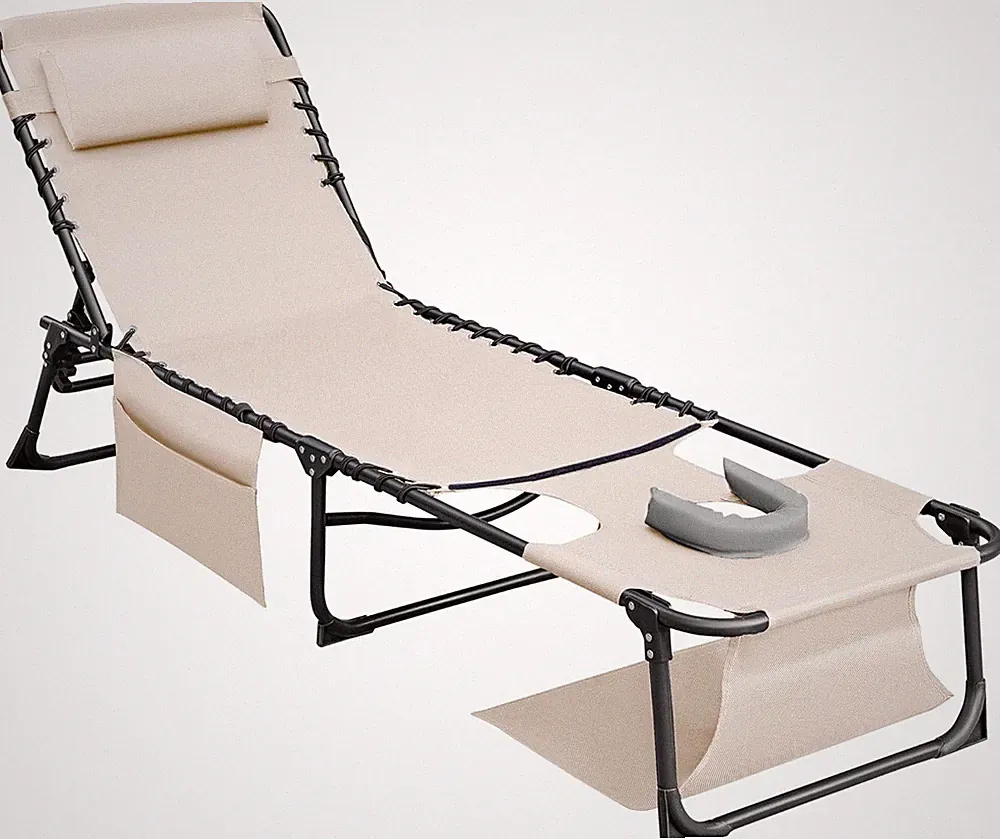 Face down Chaise Lounge Chair 5-Position Adjustable Sunbathing, Foldable Tanning