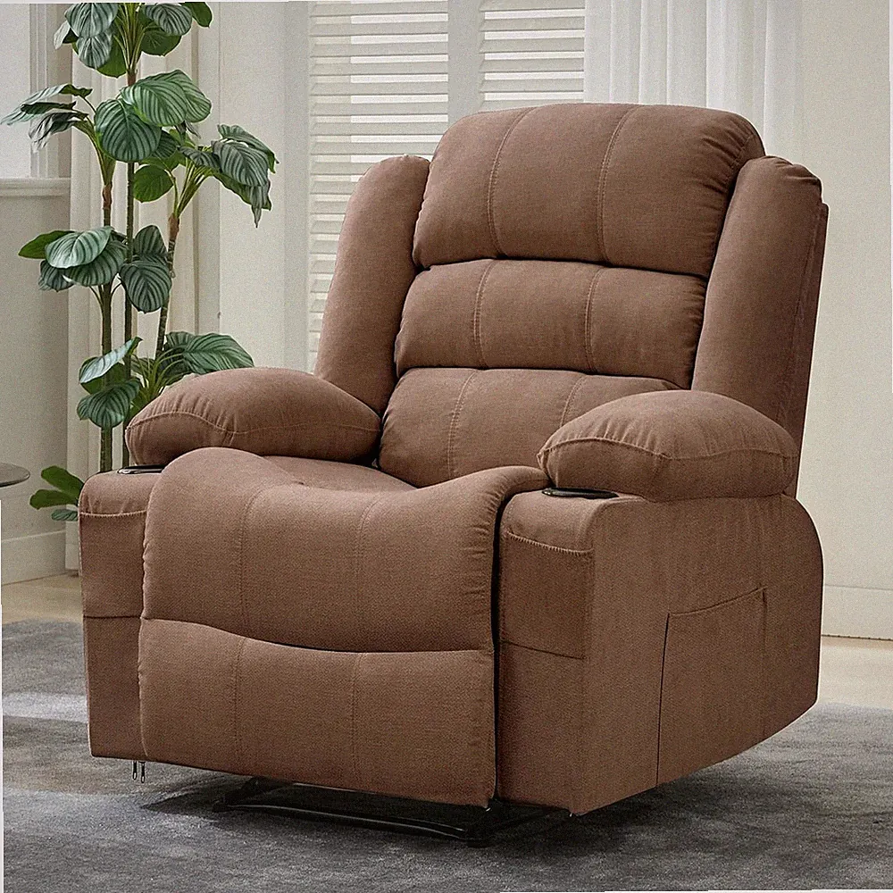 Large Recliner Chair W/ 3-Position Adjust & Cup Holder, Multi-Pocket Brown Chair