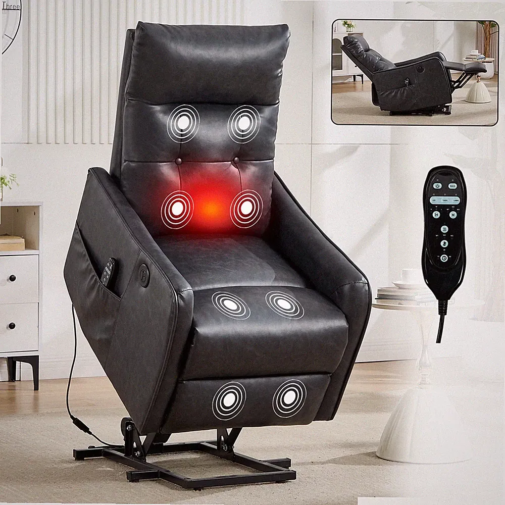 Massage Heat Power Lift Recliner Chair for Elderly Small Space USB Ports Black