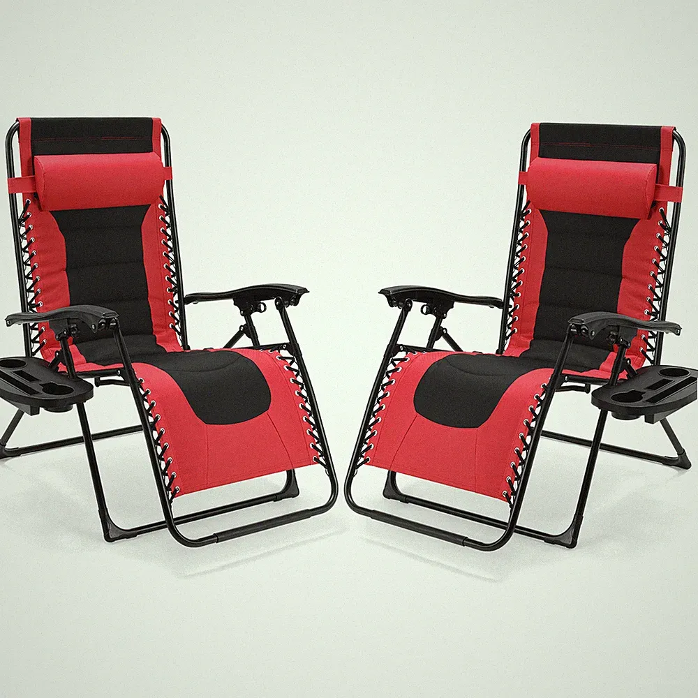 Oversized Padded Zero Gravity Chair, 2pcs Folding Outdoor Patio Recliner, 350lbs