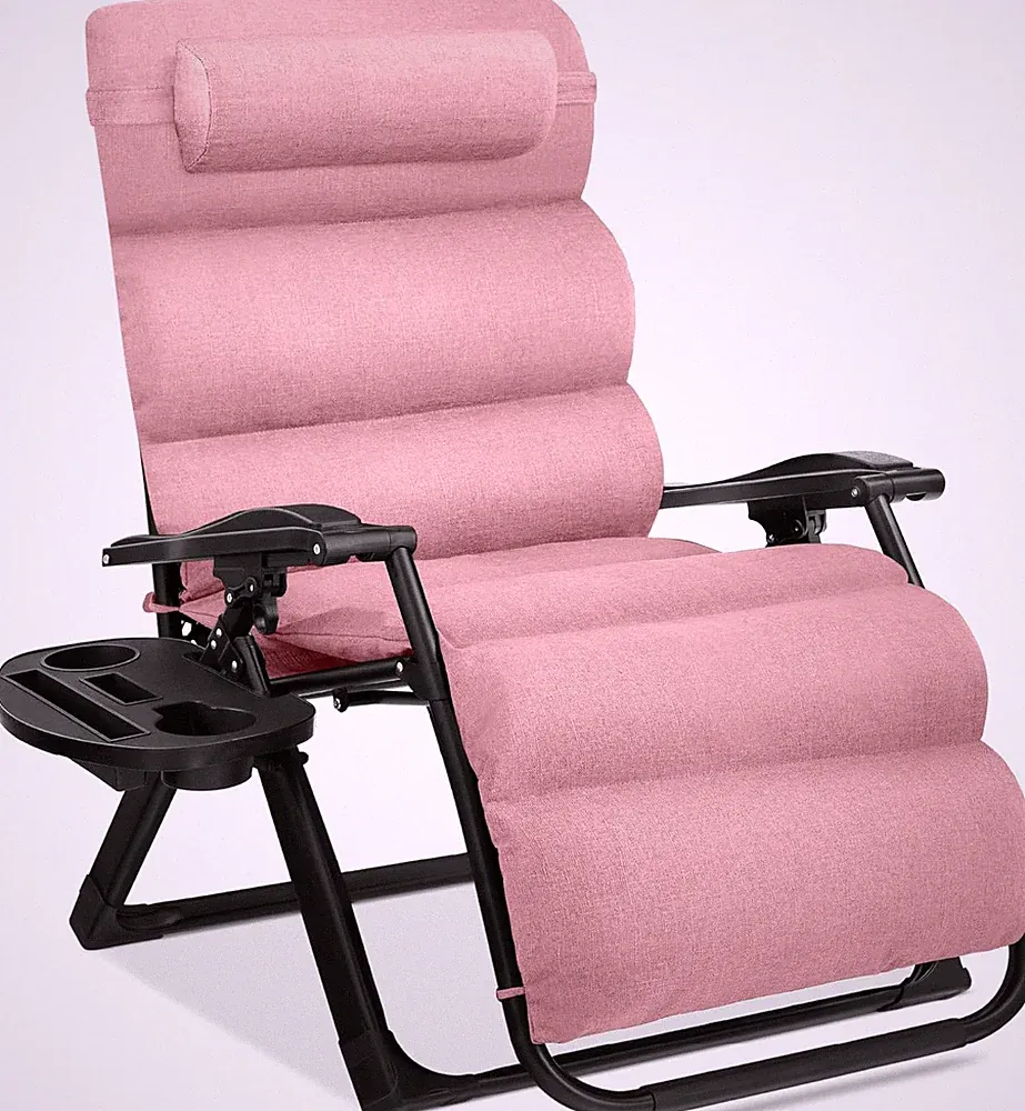 Oversized Pink Zero Gravity Chair with Cup Holder & Side Tray, 350lb Capacity