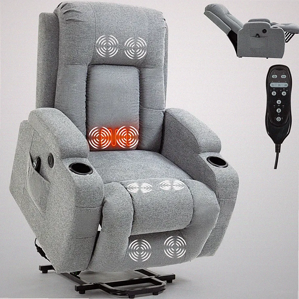 Power Lift Recliner Chair 350LBS - 8-Point Massage & Lumbar Heat,USB,for Elderly