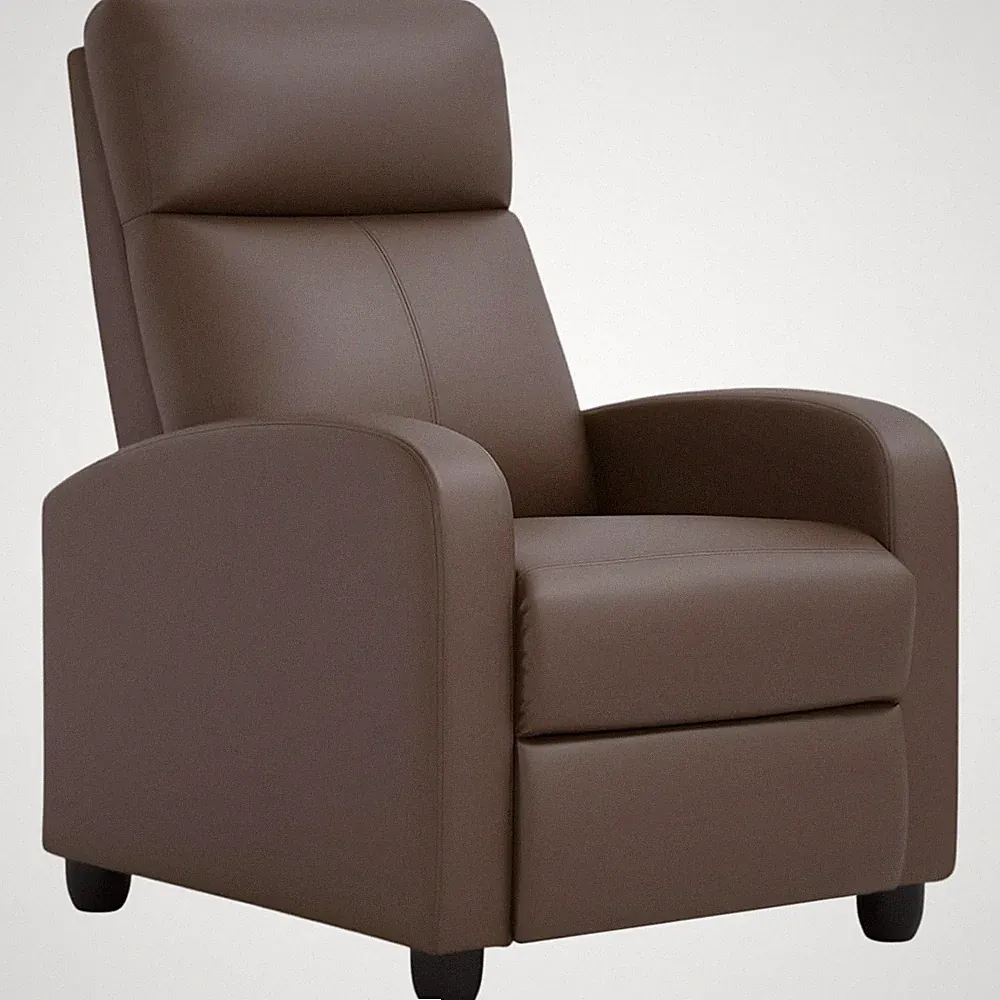 Recliner Chair Faux Leather Brown 29x26.5x43in Push-Back Adjustable Lumbar