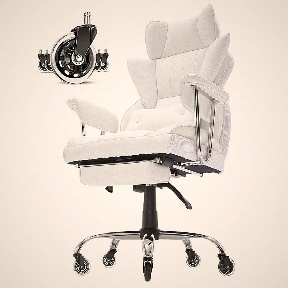 Reclining Office Chair with Footrest, Heavy Duty PU Leather Wide Office Chair, T