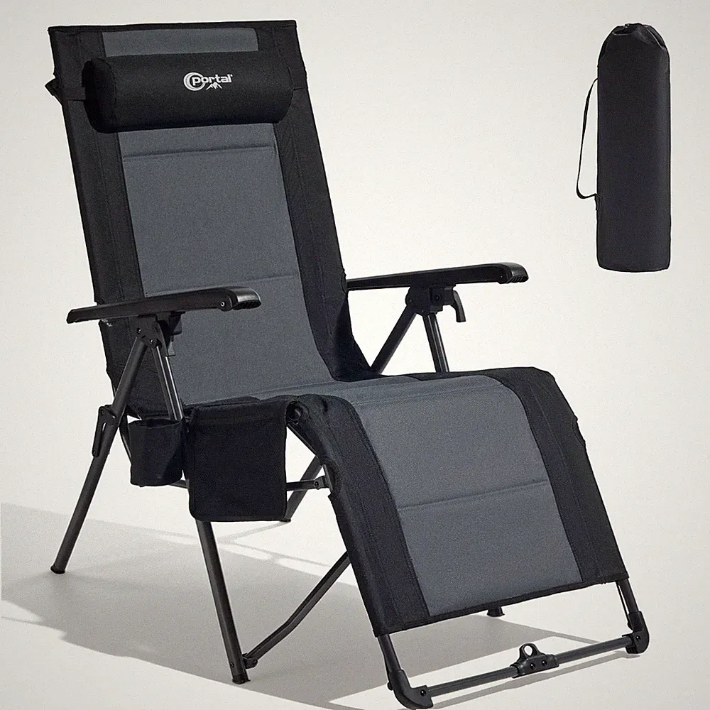 Zero Gravity Chair Oversized Folding Lounge Adjustable 350lb Black Portal Holder